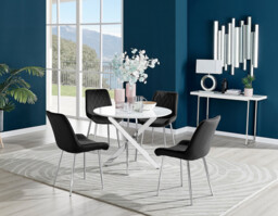 Novara White High Gloss Round Dining Table & 4 Pesaro Silver Leg Chairs - thumbnail 4