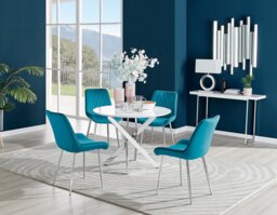 Novara White High Gloss Round Dining Table & 4 Pesaro Silver Leg Chairs - thumbnail 1