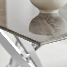 Leonardo Rectangle Brown/Grey Marble Glass & Silver Metal 4 Seat Dining Table - thumbnail 4