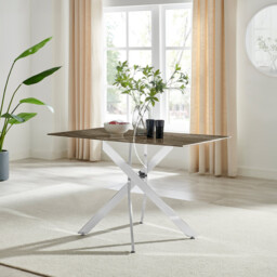 Leonardo Rectangle Brown/Grey Marble Glass & Silver Metal 4 Seat Dining Table - thumbnail 2