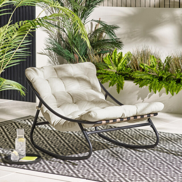 Hydra Black Metal & Cream Garden Rocking Chair - image 1