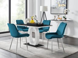 Giovani 4 Black Dining Table & 4 Pesaro Silver Leg Chairs - thumbnail 1