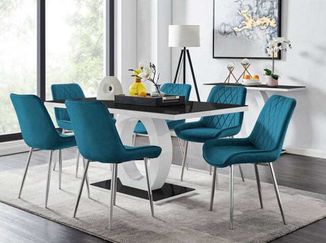 Giovani 6 Black Dining Table & 6 Pesaro Silver Leg Chairs - image 1