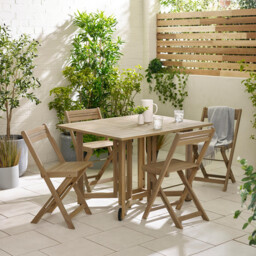 Stowaway Wood 4 Seat Folding Table Garden Dining Set - thumbnail 1