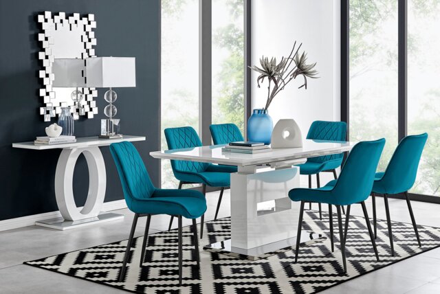 Arezzo Large Extending Dining Table and 6 Pesaro Black Leg Chairs - image 1
