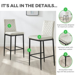2x Milan Grey Velvet Counter Stools Black Legs - thumbnail 2