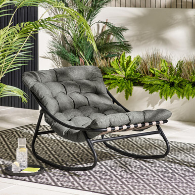 Hydra Black Metal Grey Outdoor Rocking Chair by FurnitureBox