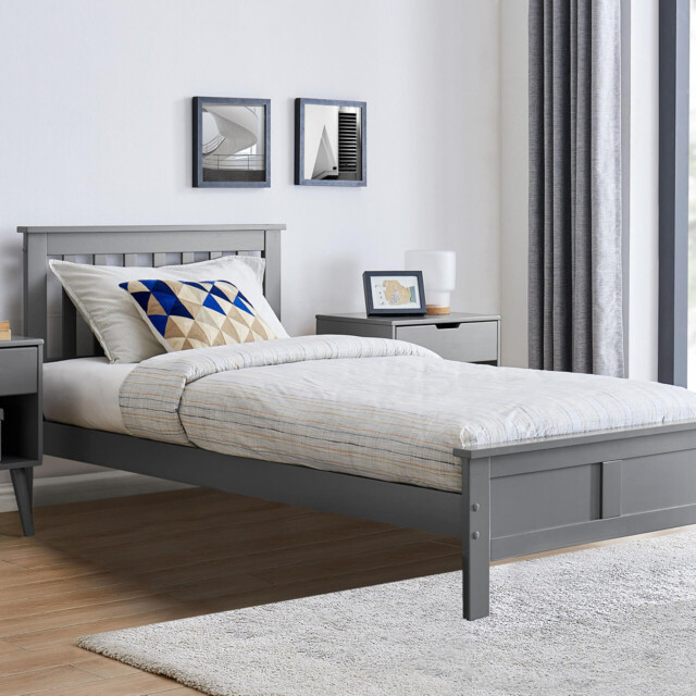 Azure Grey Solid Pine Single Bed Frame + Windsor Mattress - image 1