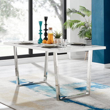 Kylo 160cm Large White High Gloss and Chrome Dining Table
