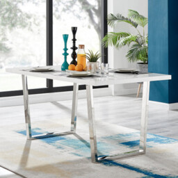 Kylo 160cm Large White High Gloss and Chrome Dining Table - thumbnail 1