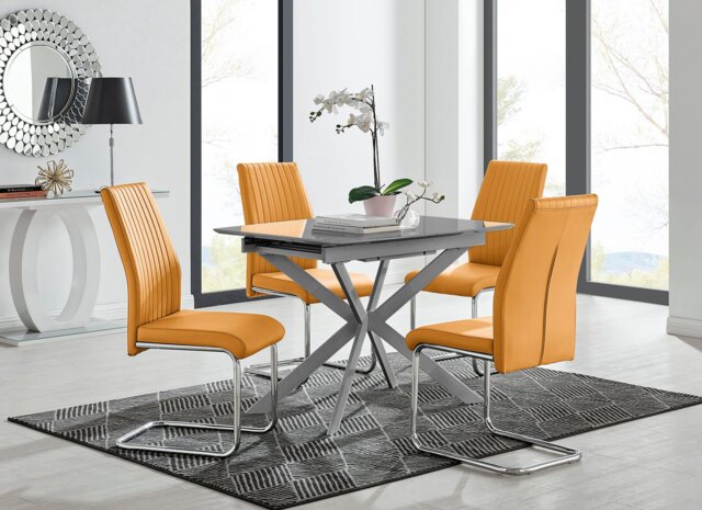 Lira 100cm Grey Metal Extending Dining Table & 4 Lorenzo Chairs