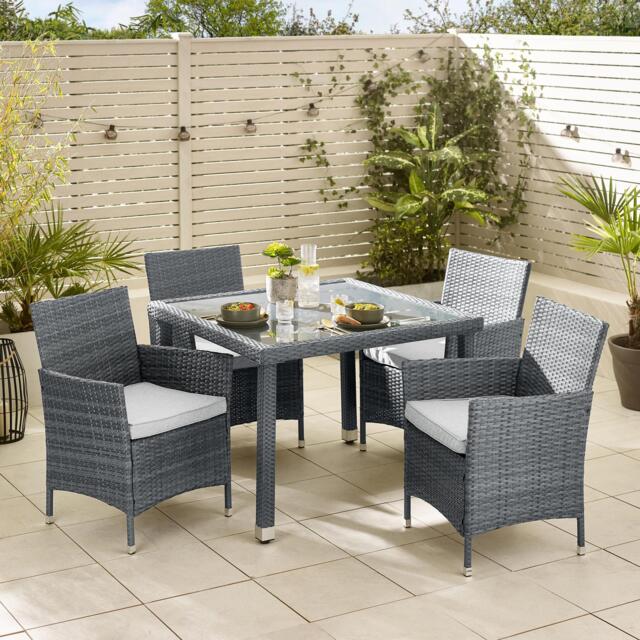 Furniturebox Barbados 4 Seat Garden Dining Set, Rattan in Grey - Size: 100x74x100 cm - image 1