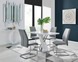 Sorrento 4 White High Gloss And Chrome Dining Table And 4 Lorenzo Chairs Set - thumbnail 1