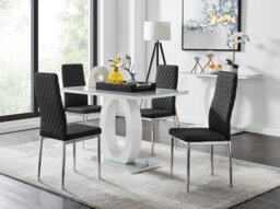 Giovani Grey White Modern High Gloss And Glass Dining Table And 4 Milan Chairs Set