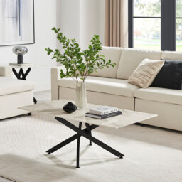 Leonardo Rectangular White Marble Glass and Black Coffee Table - thumbnail 2