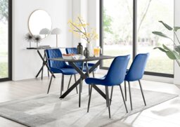 Leonardo Brown/Grey Glass Marble Effect Black Leg Table & 4 Pesaro Black Leg Chairs - thumbnail 1