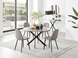 Novara Grey Concrete Effect Black Leg 120cm Round Dining Table & 4 Corona Black Leg Chairs - thumbnail 2
