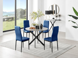 Novara Grey Concrete Effect Black Leg Round Dining Table & 4 Velvet Milan Black Leg Chairs - thumbnail 3