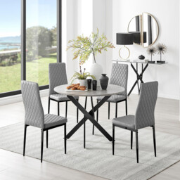 Novara Grey Concrete Effect Black Leg Round Dining Table & 4 Velvet Milan Black Leg Chairs - thumbnail 4