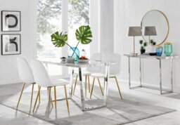 Kylo White Marble Effect Dining Table & 4 Corona Gold Leg Chairs - thumbnail 1