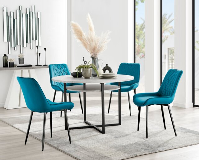 Adley Grey Concrete Effect Storage Dining Table & 4 Pesaro Black Leg Chairs - image 1