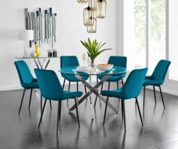 Novara 120cm Round Dining Table and 6 Pesaro Black Leg Chairs - thumbnail 1