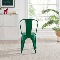 2x Colton Dark Green 'Tolix' Style Metal Dining Chairs - thumbnail 4