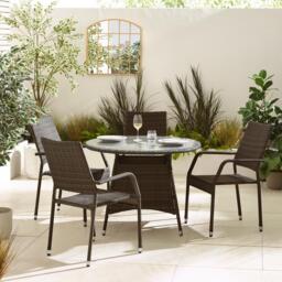 Furniturebox Antigua 4 Seat Round Table Garden Dining Set, Rattan in Brown - Size: 100x75x100 cm - thumbnail 2