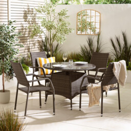 Antigua Brown Rattan 4 Seat Round Table Garden Dining Set - thumbnail 1