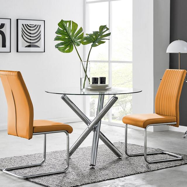 Selina Round Glass Chrome Leg Dining Table and 2 Lorenzo Chairs - image 1