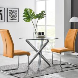 Selina Round Glass Chrome Leg Dining Table and 2 Lorenzo Chairs - thumbnail 1