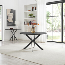 Novara Round Black Wood and Metal 6 Seater Dining Table - thumbnail 1