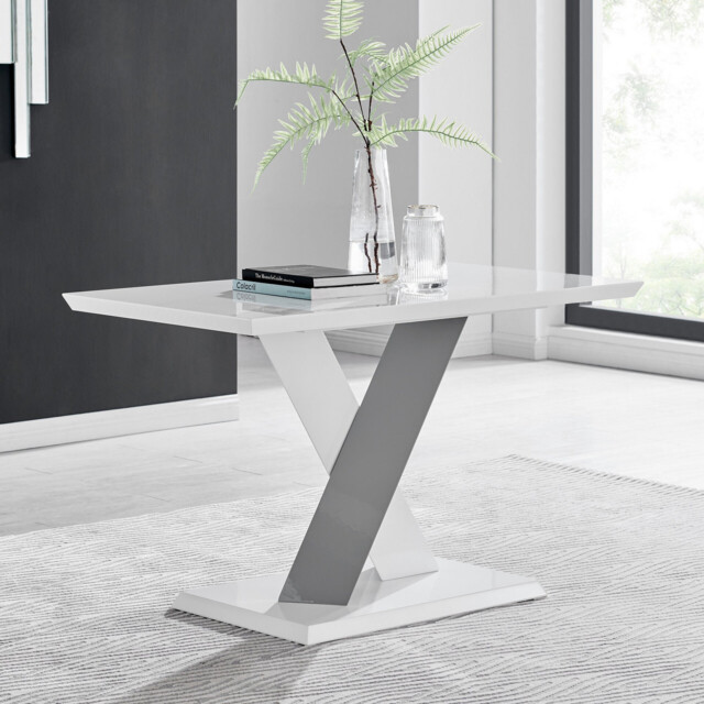 Monza Rectangular White and Grey High Gloss 4 Seater Dining Table - image 1