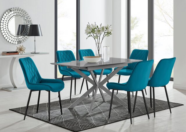 Lira 100cm Grey Metal Extending Dining Table & 6 Pesaro Black Leg Chairs - image 1