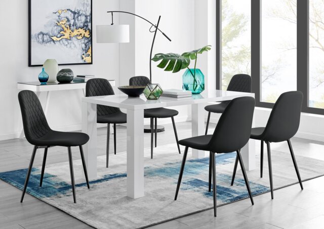 Pivero 6 White Table & 6 Corona Black Leg Chairs - image 1