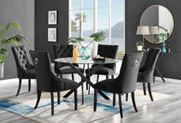 Novara Black Leg 120cm Round Glass Dining Table & 6 Belgravia Black Leg Chairs - thumbnail 1