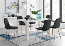 Pivero White High Gloss Dining Table And 6 Corona Gold Chairs Set - thumbnail 1
