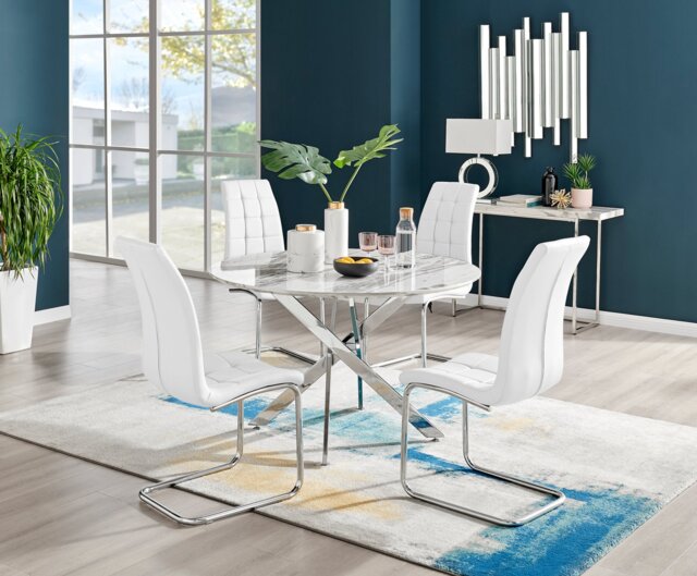 Novara White Marble 120cm Round Dining Table & 4 Murano Chairs - image 1