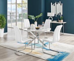 Novara White Marble 120cm Round Dining Table & 4 Murano Chairs - thumbnail 1