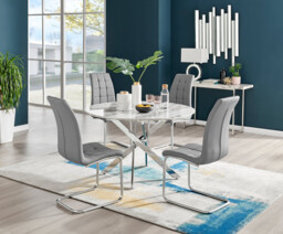 Novara White Marble 120cm Round Dining Table & 4 Murano Chairs - thumbnail 3