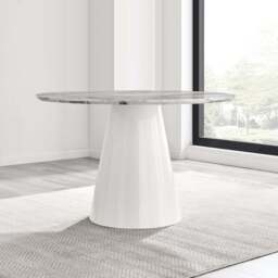 Furniturebox Palma White Marble Effect Round Dining Table & 4 Pesaro Silver Chairs, Velvet/Metal/Engineered Wood in Grey - Size: 53x87x63 cm - thumbnail 6