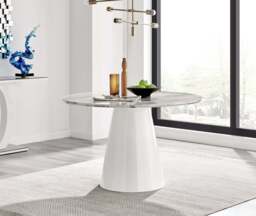 Furniturebox Palma White Marble Effect Round Dining Table & 4 Pesaro Silver Chairs, Velvet/Metal/Engineered Wood in Grey - Size: 53x87x63 cm - thumbnail 2