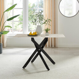Leonardo Rectangular White Marble Glass and Black Metal 4 Seater Dining Table