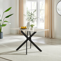 Leonardo Rectangular White Marble Glass and Black Metal 4 Seater Dining Table - thumbnail 2