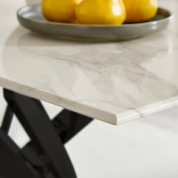 Leonardo Rectangular White Marble Glass and Black Metal 4 Seater Dining Table - thumbnail 4