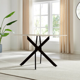 Leonardo Rectangular White Marble Glass and Black Metal 4 Seater Dining Table - thumbnail 3