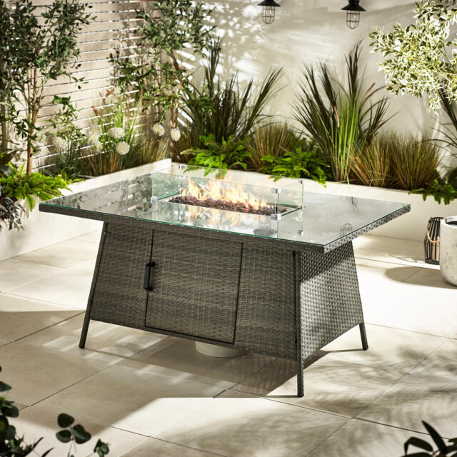 Marbella Grey Rattan 6 Seat Garden Dining Table with Firepit - image 1