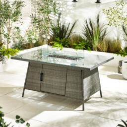 Marbella Grey Rattan 6 Seat Garden Dining Table with Firepit - thumbnail 2