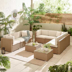 Orlando Beige Rattan & Cream 8 Seat Modular Garden Sofa - thumbnail 1