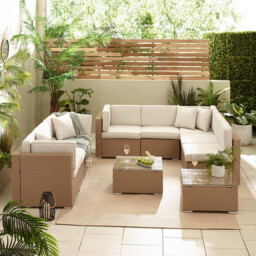 Orlando Beige Rattan & Cream 8 Seat Modular Garden Sofa - thumbnail 3